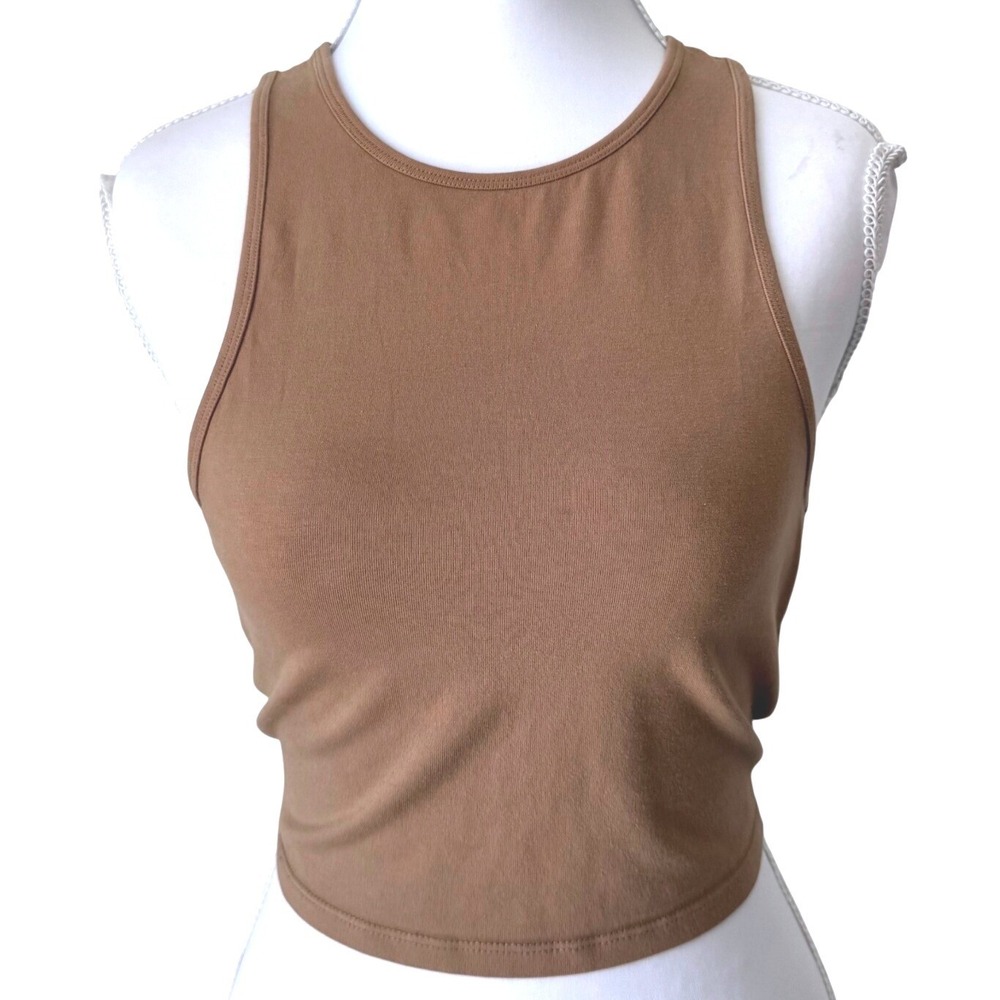 Good American Tan Crop Top High Neck Tank Brown Minimalist Small (Size 1 )